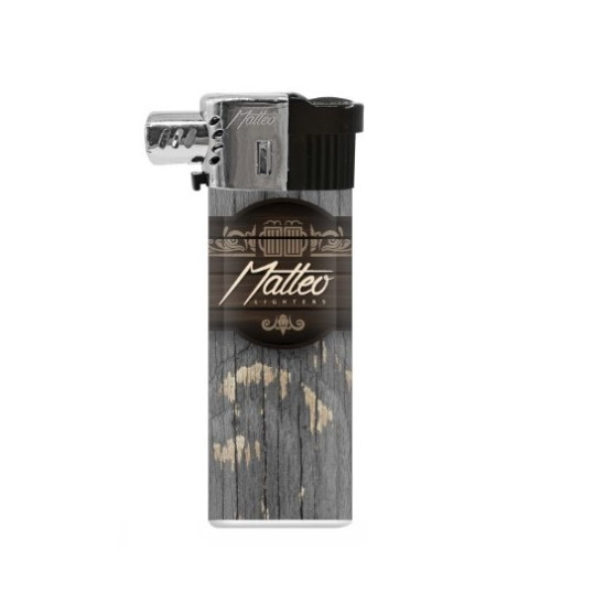 Matteo újratölthető pipa öngyújtó oldalsó lánggal - Szürke fa mintás