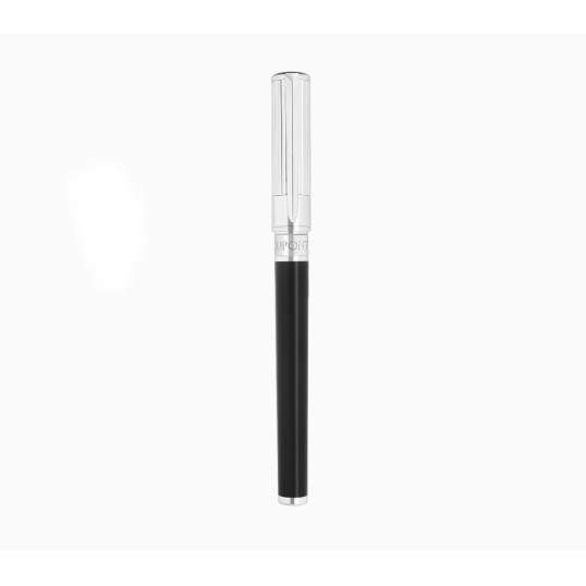 S.T. Dupont Initial töltőtoll – fekete lakk, ezüst színű részletek, függőleges vonalakkal ellátott, fém kupak