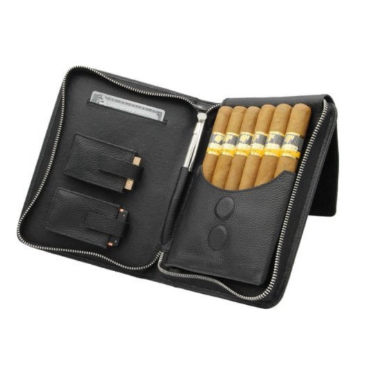 Adorini szivartáska, valódi bőr, fekete, 5-7 Churchill méretű szivarnak