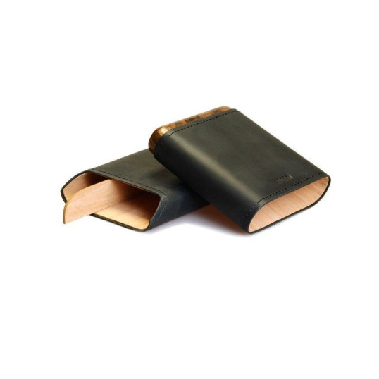 Adorini szivartok valódi bőrből 3-5 szivar tárolásársa - fekete - fa berakással