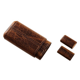 Angelo cognac barna színű, antik hatású bőr szivartok cédrusfa béléssel 3 szivar részére