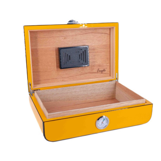 Angelo Humidor kb. 40 szál szivar részére, cédrusfa szivar tároló doboz, párásítóval, külső hygrométerrel - sárga
