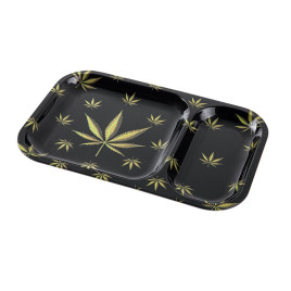 Rolling tray , fekete, színes kenderlevél