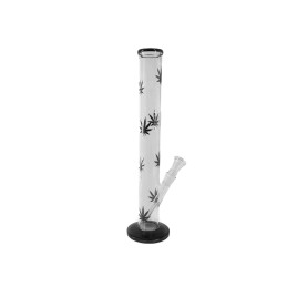 Átlátszó üveg bong fekete cannabis levél mintával – 41 cm