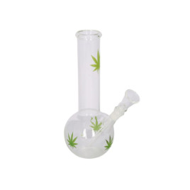 Super Heroes átlátszó üveg bong zöld levél mintával – 23 cm, 14 mm