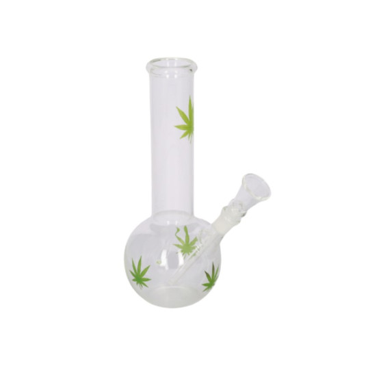 Super Heroes átlátszó üveg bong zöld levél mintával – 23 cm, 14 mm