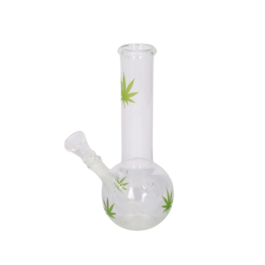 Super Heroes átlátszó üveg bong zöld levél mintával – 23 cm, 14 mm