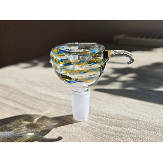 Színes üveg bong fej – kék-sárga mintás