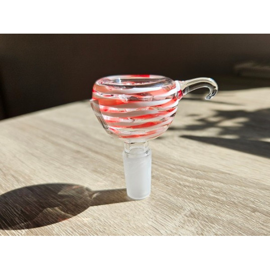 Színes üveg bong fej – piros-fehér mintás