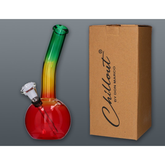 Chillout Smoke Rasta üveg bong hajlított nyakkal 20 cm – színes kivitel