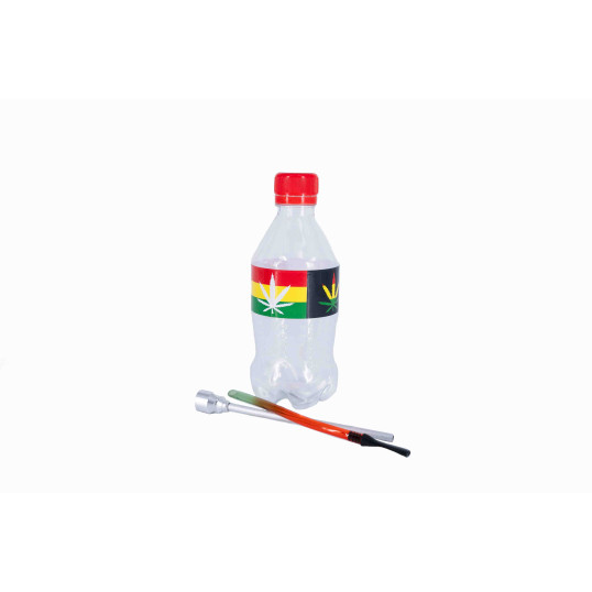 Kisméretű műanyag üdítős palacknak álcázott bong - 2 féle színben, több féle mintával