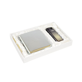 Matteo cigaretta tárca szett 18 szál cigarettának szúrólángos öngyújtóval - Króm színű