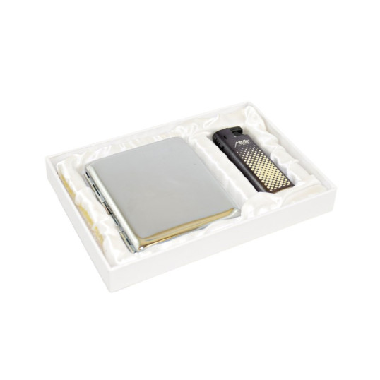 Matteo cigaretta tárca szett 18 szál cigarettának szúrólángos öngyújtóval - Króm színű