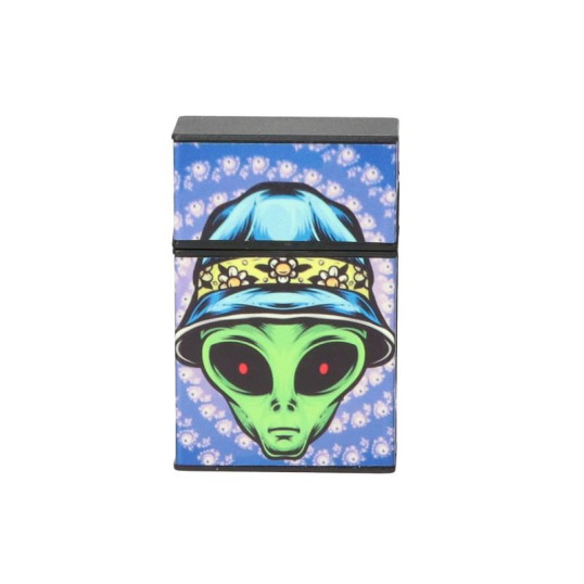 Műanyag cigaretta tárca 20 szál cigarettának - Kék sapkát hordó ufó mintával