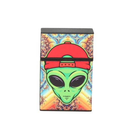 Műanyag cigaretta tárca 20 szál cigarettának - Piros sapkát hordó ufó mintával