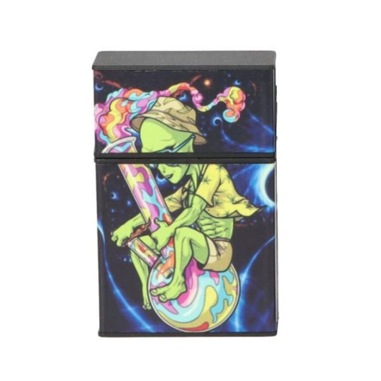 Műanyag cigaretta tárca 20 szál cigarettának - Bongot szívó ufó mintával