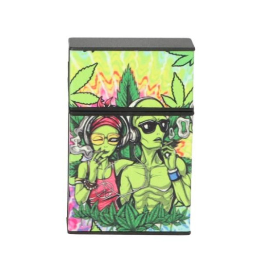 Műanyag cigaretta tárca 20 szál cigarettának - Két cigarettázó ufó mintával