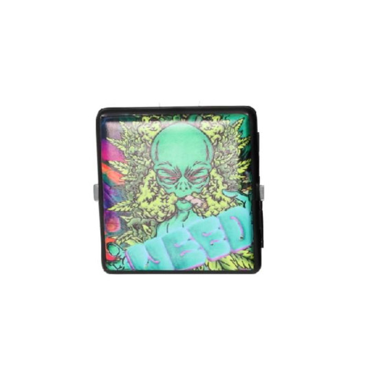 Zöld színű cigaretta tárca 20 cigaretta részére - Weed felirattal