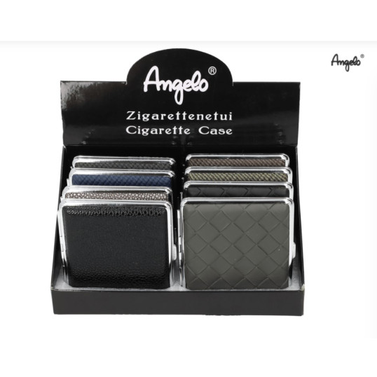 Fekete fonott bőr mintázatú cigarettatárca 20 szál 8,5 cm-es cigarettához