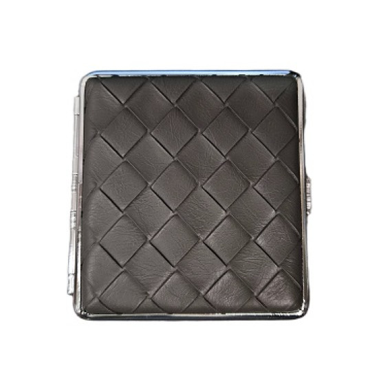 Sötétszürke fonott bőr mintázatú cigarettatárca 20 szál 8,5 cm-es cigarettához