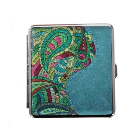 Hímzett virág mintás fém cigarettatárca, 20 szál cigarettának - 3