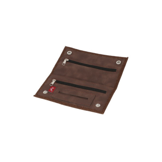 Angelo finomvágású dohánytartó tárca sötétbarna, kívül patentkapcsokkal, műanyag béléssel, 3 cipzárral