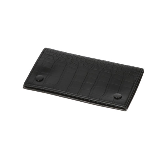 Angelo finomvágású dohánytartó tárca fekete, kívül patentkapcsokkal, műanyag béléssel, 3 cipzárral