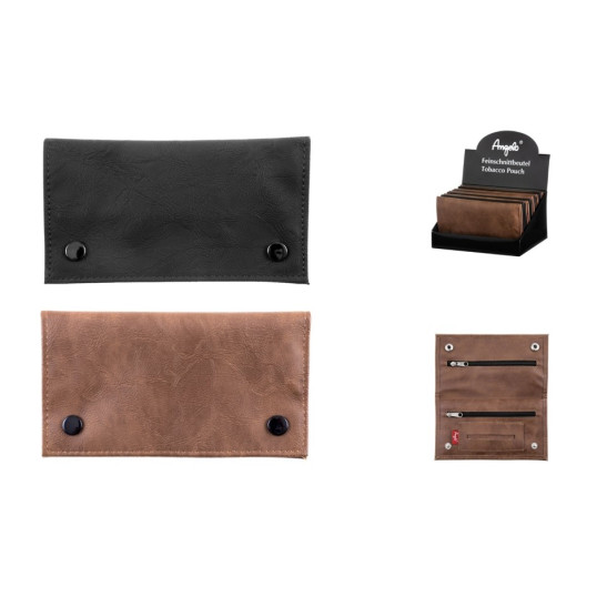 Angelo finomvágású dohánytartó tárca, kívül patentkapcsokkal, 3 cipzárral és 1 zsebbel, 2 szín, egész tálca