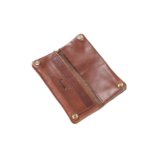 Angelo márkájú, sötétbarna színű, bőr dohánytárca - dombornyomott, világosbarna színű virágmintával