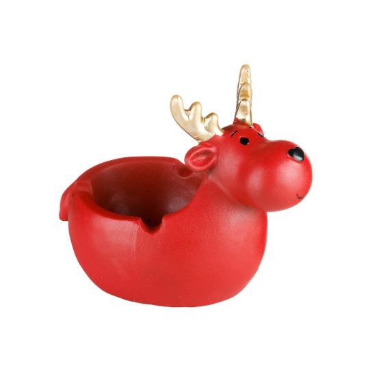 Jávorszarvas mintájú kerámia hamutartó -piros színű