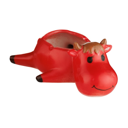Tehenet ábrázoló kerámia hamutartó - piros színű