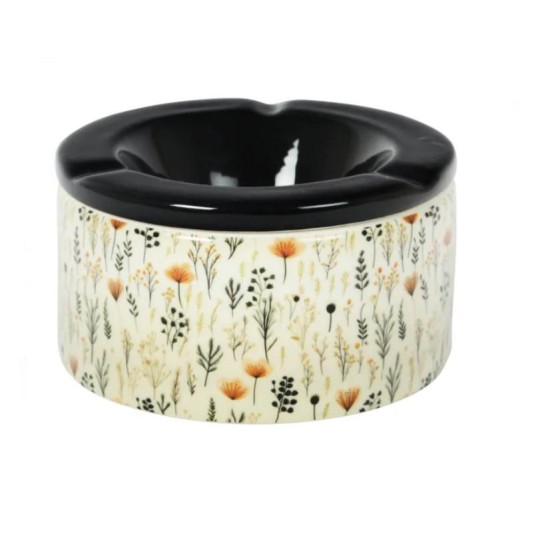 Padonio virág mintás kerámia hamutartó - fekete -2