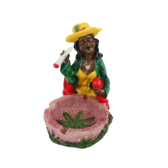 Rasta nő figura hamutartó kalappal 13 cm – polirezin hamutál