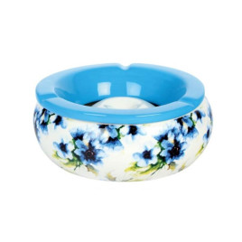 Nagyméretű kerámia hamutartó virágmintás - sötétkék