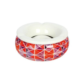 Közepes méretű kerámia hamutartó - piros és lila mintával