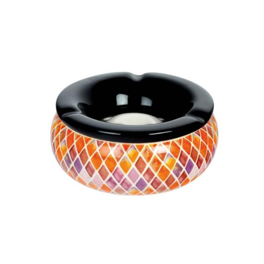 Közepes méretű kerámia hamutartó - narancs és lila rombusz mintával