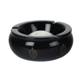 Nagyméretű kerámia hamutartó bükkfa levél mintával - fekete