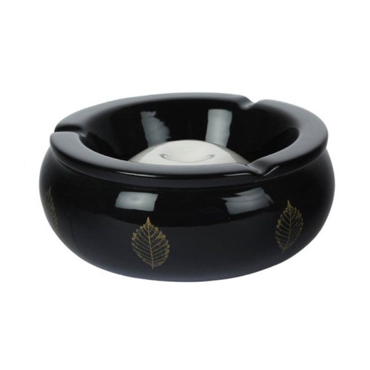 Nagyméretű kerámia hamutartó bükkfa levél mintával - fekete