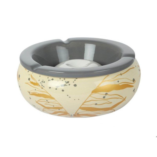 Nagyméretű kerámia hamutartó arany,szürke színű mintákkal - tört fehér, szürke perem