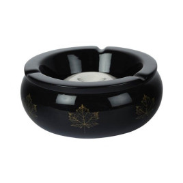Nagyméretű kerámia hamutartó arany színű juharlevél mintával - fekete