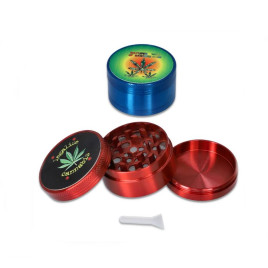 Színes 3 részes fém dohányőrlő - bordó színű - canabis levél mintás
