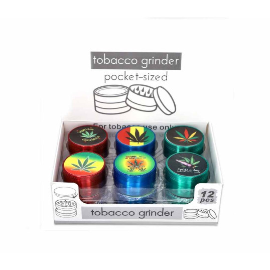 Színes 3 részes fém dohányőrlő - zöld színű - canabis levél mintás