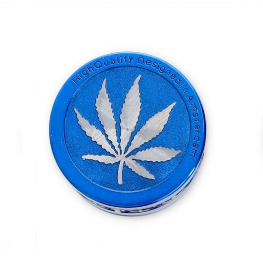 4 részes fém dohányőrlő - kék színű - canabis levél mintás