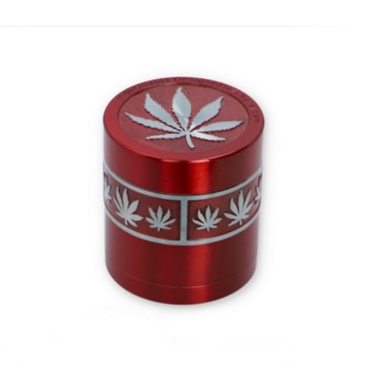 4 részes fém dohányőrlő - piros színű - canabis levél mintás