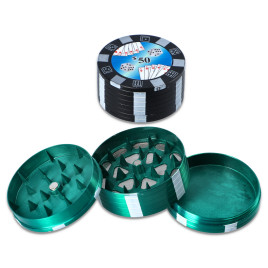 3 részes fém dohányőrlő - póker zseton mintás  - fekete színű