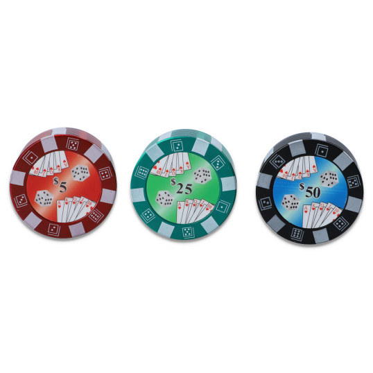 3 részes fém dohányőrlő - póker zseton mintás  - fekete színű