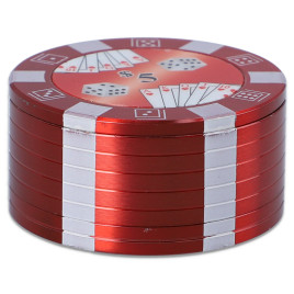 3 részes fém dohányőrlő - póker zseton mintás  - bordó színű