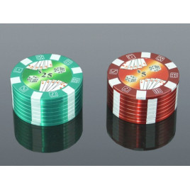 3 részes fém dohányőrlő - póker zseton mintás  - bordó színű