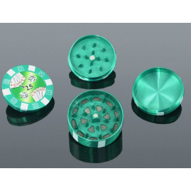 3 részes fém dohányőrlő - póker zseton mintás  - zöld színű