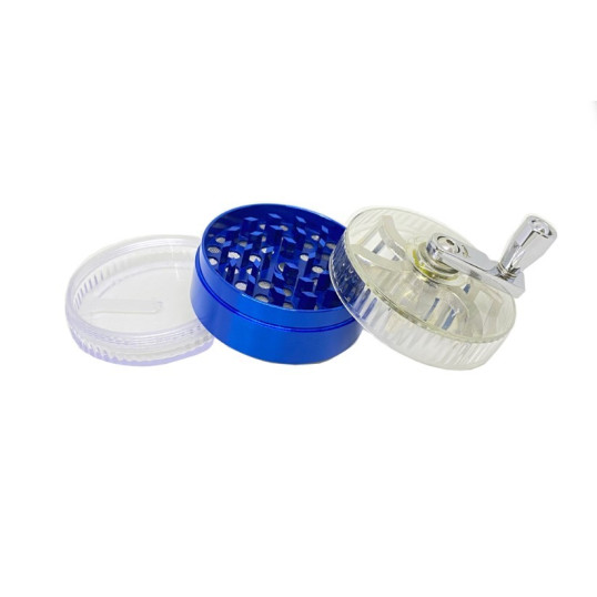 3 részes fém és műanyag kurblis dohányőrlő - kék színű 